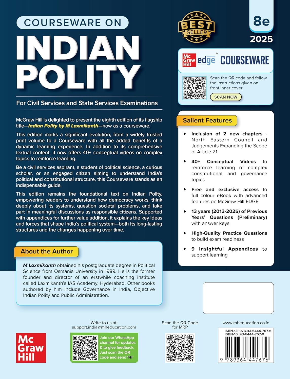 Indian Polity Courseware (English), 8e by M Laxmikanth for UPSC 2026 | 40+ Conceptual Videos | Colour eBook | Solved 13 Years Prelims PYQs (2013-25) | 12 Years Main Exam Questions | Practice Questions by M Laxmikanth - Book Image 2